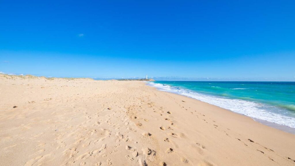 Paisaje costero y orilla de la Playa de Zahora cerca de Trafalgar.